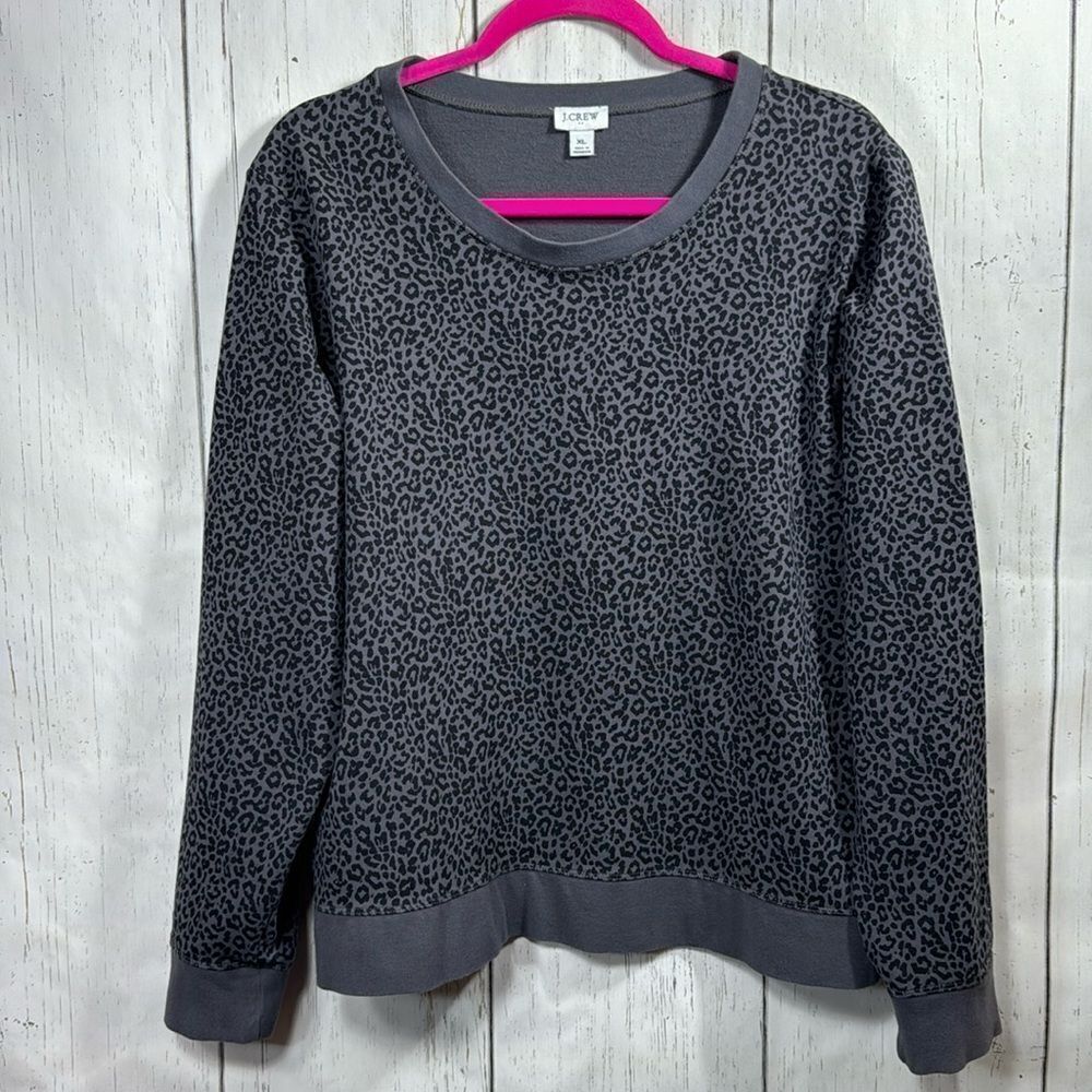 J Crew Womens Crewneck Animal Print Long Sleeve Gray Athletic Casual Sweatshirt